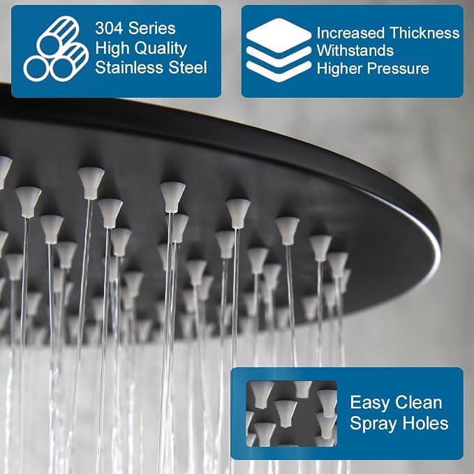 Matte Black Shower Faucet Set 10 Inch Round Rain Shower Head and Handle Set Bathroom Rainfall Shower System Wall Mounted Shower Fixture Single Function Shower Valve Trim Kit