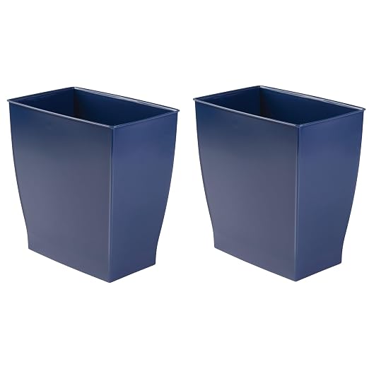 iDesign Small Plastic Bathroom Trash Can, Slim Rectangle Garbage Bin, 2-Pack | Bedroom, Office, Dorm, Navy Blue