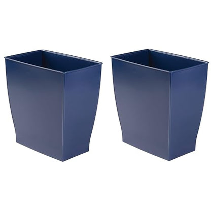 iDesign Small Plastic Bathroom Trash Can, Slim Rectangle Garbage Bin, 2-Pack | Bedroom, Office, Dorm, Navy Blue