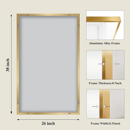 Koonmi Gold Mirrors for Wall, 26x38 Inch Bathroom Mirror, Rectangular Wall Mirror for Living Room Bedroom Bathroom, Hangs Horizontally or Vertically