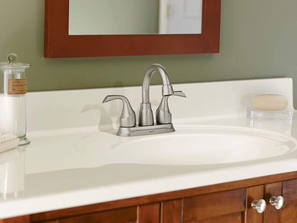 Moen Idora Spot Resist Brushed Nickel Two-Handle Centerset Bathroom Sink Faucet with Drain Assembly, 84115SRN
