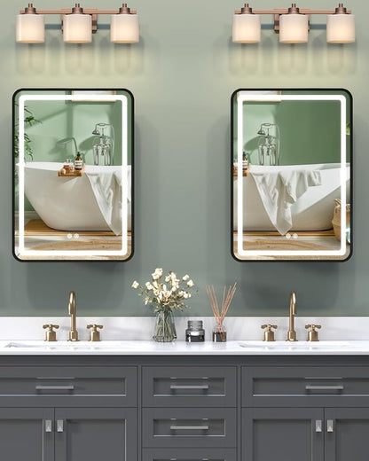 16x24 Inch LED Medicine Cabinet Mirror, Bathroom Mirror with Lights and Storage Wall Mounted & Recessed with Anti-Fog, Dimmable 3 Color Light with Memory, 2 Shelves & 1 Organizer Box, Left Hinge