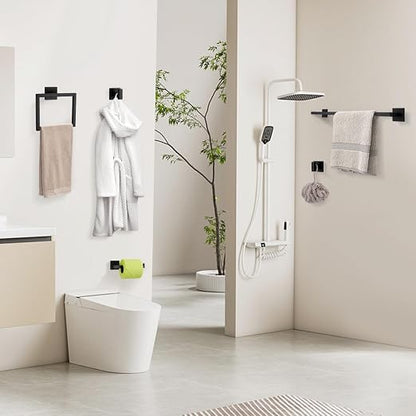 YACVCL Black Towel Bar Set 5-Piece Bathroom Hardware Accessories Set,SUS304 Stainless Steel Towel Rack Set,23.6 Inch Towel Bar,Toilet Paper Holder,Towel Ring and Towel Hooks,Wall Mounted