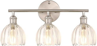 Bathroom Light Fixtures, 3-Light Vanity wall Light Over Mirror with Clear Tulip Glass Shade for Bedroom Living Room (Bulb Not Included), Satin Nickel
