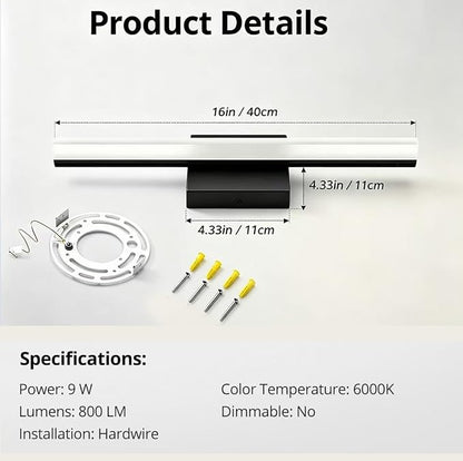 Bathroom Light Fixtures Over Mirror , 16 Inch Modern LED Bathroom Vanity Light , Small lampara para baño IP44 Bath Wall Sconces for Restroom, 6000K Cool White Light Not Dimmable