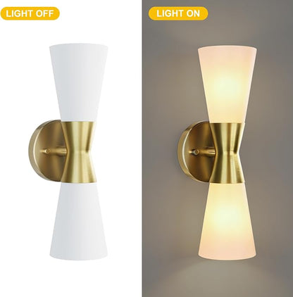 Bathroom Wall Sconce, Modern Indoor Vanity Light Fixtures 15", Up Down Lighting, Wall Mount Lamp for Living Room Bedroom Hallway Stairway Fireplace Mirror E26 Base 1PC White&Gold