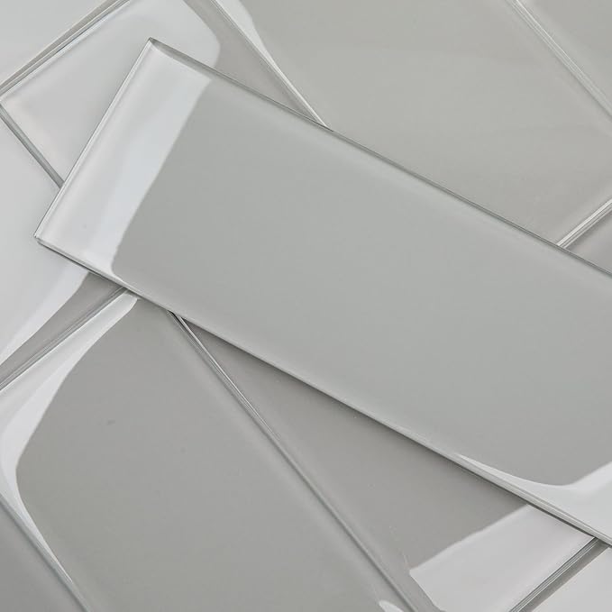 Warm Grey Glass Subway Tile, Glass for Bathroom Kitchen Shower Backsplash Wall, 4 x 12 Inches, 4 Sq.Ft.