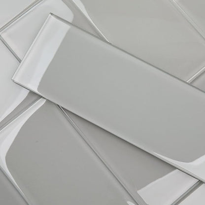 Warm Grey Glass Subway Tile, Glass for Bathroom Kitchen Shower Backsplash Wall, 4 x 12 Inches, 4 Sq.Ft.