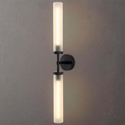 30" 2 Lights Hardwired Frosted Glass Bathroom Wall Sconces, Handmade Knurled Black Wall Light Fixture,Modern Vanity Light for Living Room,Hallway, Bedroom, Indoor Wall Lamp, Bulb Included