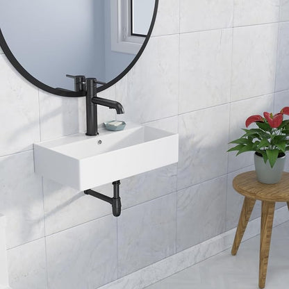 Wall Mounted Bathroom Sink Rectangle Vessel Sink 21" x 12" | Modern Bathroom Compliant Ceramic Bathroom Sinks Porcelain Wall Hung Sink Wash Hand Basin Vanity Sink for Lavatory Room