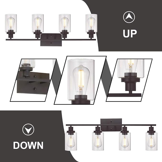 MELUCEE 4 Lights Wall Sconce Lighting Oil Rubbed Bronze with Clear Glass | Bathroom Vanity Light Fixtures Wall Lights Bedroom Porch Kitchen Living Room (Patent No.: US D963914 S)