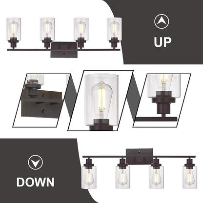 MELUCEE 4 Lights Wall Sconce Lighting Oil Rubbed Bronze with Clear Glass | Bathroom Vanity Light Fixtures Wall Lights Bedroom Porch Kitchen Living Room (Patent No.: US D963914 S)