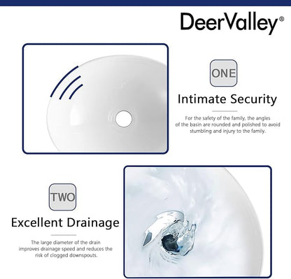 DeerValley Bathroom Vessel Sink, 16" x 13" Oval White Ceramic Vessel Sink, Modern Egg Shape Above Counter Bathroom Vanity Bowl, Porcelain Bathroom Vessel Vanity Sink Art Basin, DV-1V051