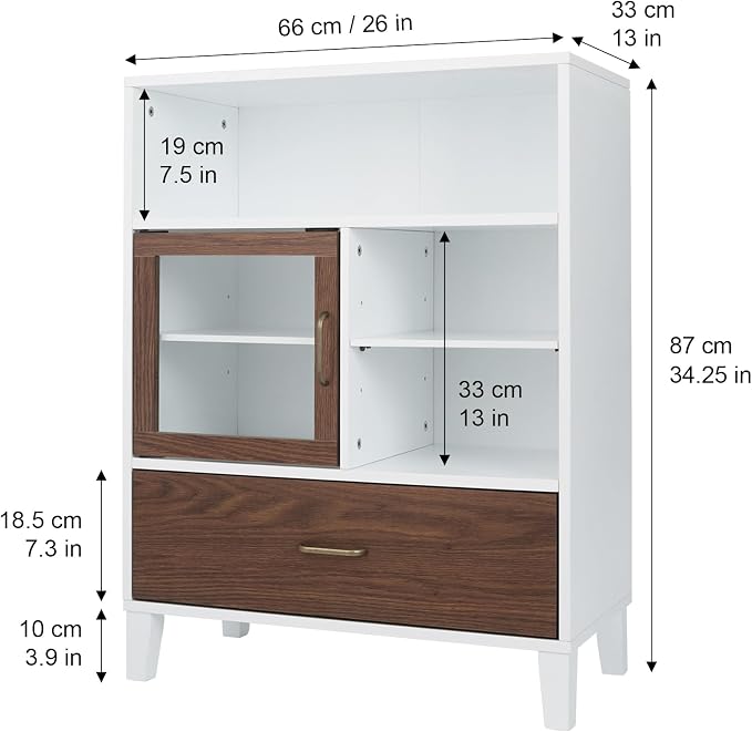 Teamson Home Tyler Wooden Storage Floor Cabinet, White and Walnut | Freestanding cabinet, Adjustable shelves