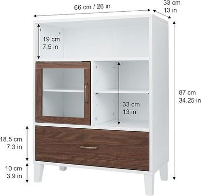 Teamson Home Tyler Wooden Storage Floor Cabinet, White and Walnut | Freestanding cabinet, Adjustable shelves