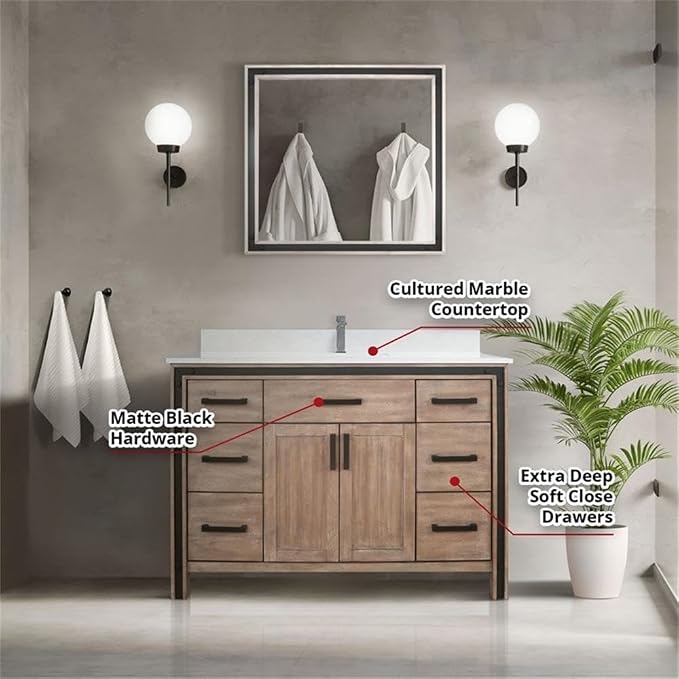 Ziva 48 in W x 22 in D Rustic Barnwood Bath Vanity and Cultured Marble Top