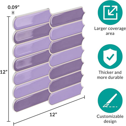 Joysticky 10-Sheet Peel and Stick Backsplash, 12" * 12" Crystal Texture Stick on Tiles Backsplash for Kitchen & Bathroom，Thicker Design Peel and Stick Wall Tiles（Light Purple）