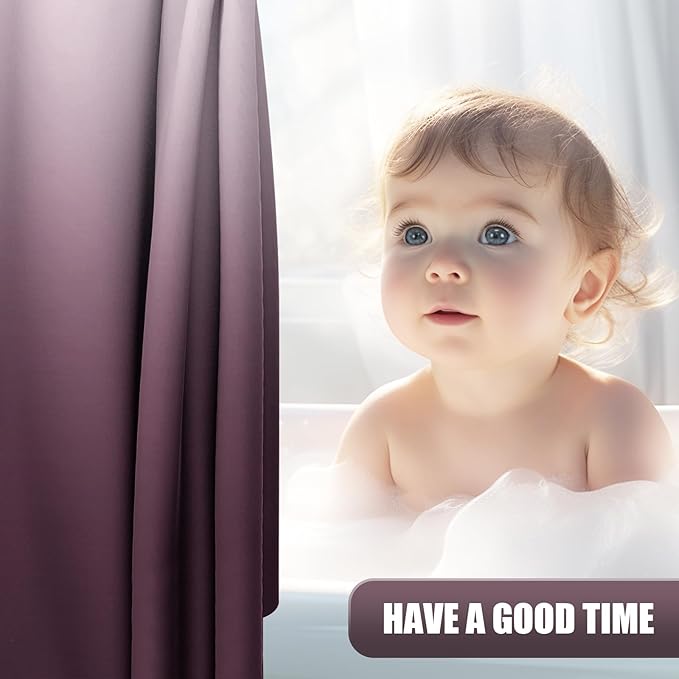 OLANLY Luxury Burgundy and White Ombre Shower Curtain Sets with 12 Hooks, Waterproof and Washable Decorative Shower Curtains for Bathroom, 72x72 Inches