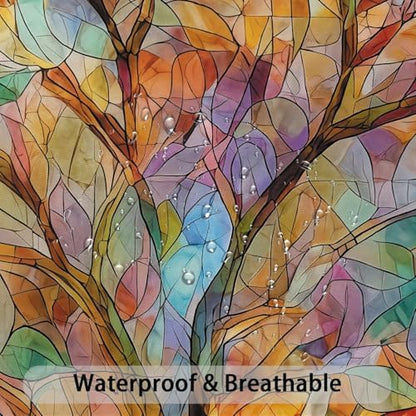 Moonslim Colorful Tree Shower Curtains, Stained Glass Trees Leaves Colored Seasons Fabric Shower Curtain Set Modern Aesthetic Bath Curtain for Bathroom Decor Waterproof Cloth with Hooks 72X84 Inch