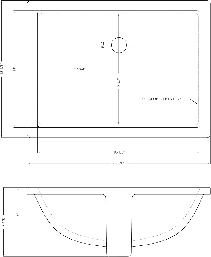 MSI 20.375” (L) x 15.125” (W) x 7.625” (H) Rectangle Porcelain Ceramic Undermount Bathroom Vanity Vessel Sink, White