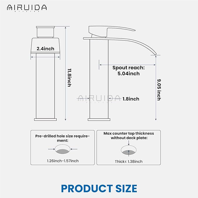 Airuida Tall Waterfall Spout Bathroom Faucet Matte Black&Chrome Polish Single Handle Vessel Sink Faucet One Hole Vanity Farmhouse Lavatory Washbasin Deck Mount Mixer Tap