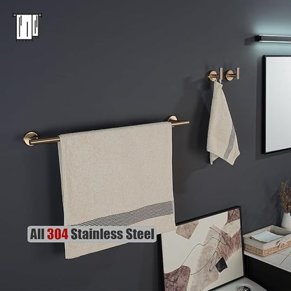 JQK Bathroom Hardware Set Champagne Bronze, 5-Piece Bath Accessories Set Wall Mount Includes 24 in Towel Bar, 7 in Towel Ring, Toilet Paper Holder, 2 Towel Hooks, BAS165-CB