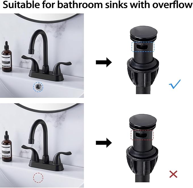 Matte Black 4-Inch Centerset Bathroom Faucet, 2-Handle 3-Hole Sink Faucet with Pop-up Drain & Supply Lines