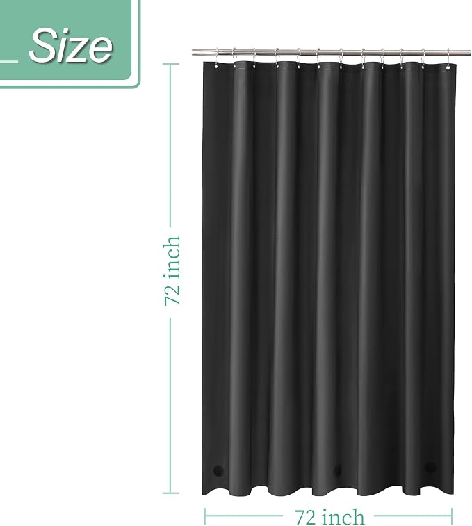 Mrs Awesome Black Shower Curtain Liner with 3 Magnets, 72x72 | 12 Rustproof Grommets, Premium Plastic Shower Curtain for Bathroom Lightweight & Waterproof,72W x 72H