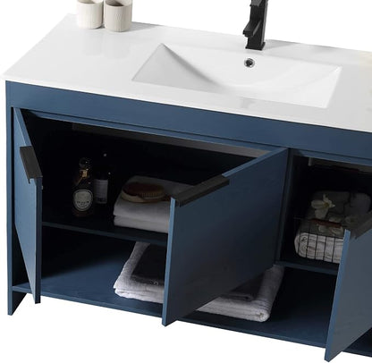 Phoenix 48 Inch Bathroom Vanity with Sink – Modern Design, Soft-Close Doors, Storage Drawers, Durable Build – Navy Blue Vanity for Small Bathrooms (Full Assembly Required)