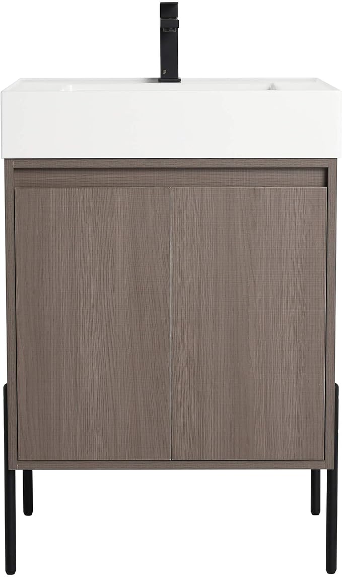 Crownpoint 24 Inch Bathroom Vanity with Sink, White Sink, Gray Oak Finish, Full Assembly Required, Elegant Bathroom Vanities for Modern Homes