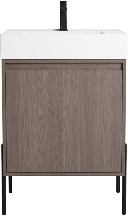 Crownpoint 24 Inch Bathroom Vanity with Sink, White Sink, Gray Oak Finish, Full Assembly Required, Elegant Bathroom Vanities for Modern Homes
