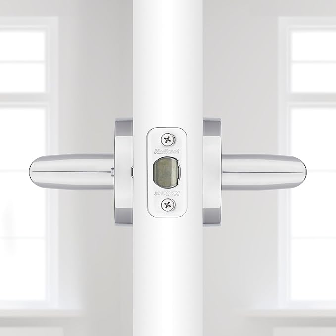 Kwikset Milan Interior Privacy Door Handle with Lock, Door Lever For Bathroom and Bedroom, Polished Chrome Reversible Keyless Push Button Lock Door Lever