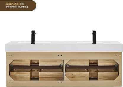 60 Inch Floating Sink Bathroom Vanity Wall Mount Double Vanities with Top | Pre-Assembled, Sturdy Solid Wood, Modern Vanity, Ceramic Sink, Large Storage Cabinet, Soft Closing Doors, Dovetail Drawers
