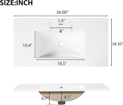 36 Inch Luxury Striped Dark Brown Vanity with Premium Ceramic Sink, Modern Bathroom Storage Cabinet with Soft-Close Dual-Door Storage, Freestanding Sink Vanity for Space Saving (Dark Brown, 36")
