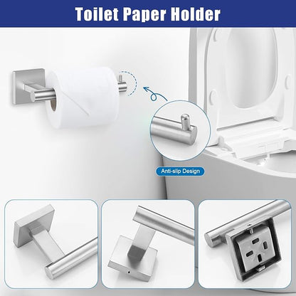 Brushed Nickel Towel Bar Set 5 Pieces Brushed Bathroom Hardware Accessories Set,Towel Holder Set for Bathroom SUS304 Stainless Steel Wall-Mounted Towel Holder Set,23.6 Inch