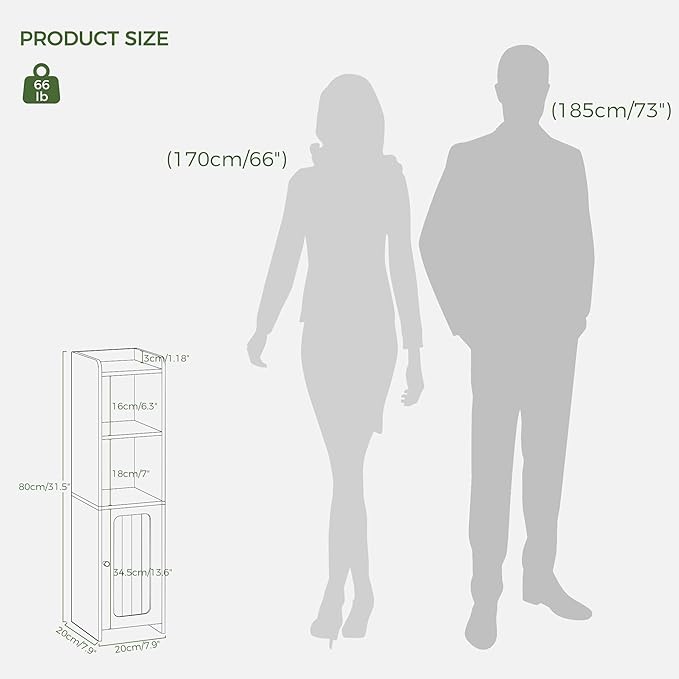 BEWISHOME Small Bathroom Cabinet, Narrow Storage Cabinet with Anti-Tip & Adjustable Shelves, Bathroom Organizers and Storage Cabinets for Small Spaces, 7.9" D x 7.9" W x 31.5" H, White YYG06W