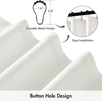 ANRODUO White Linen Textured Fabric Shower Curtain Set - W72xL78 | Farmhouse Shower Curtain with 12 Metal Hooks, Waterproof Heavy Duty, Button Hole Design, Machine Washable for Bathroom