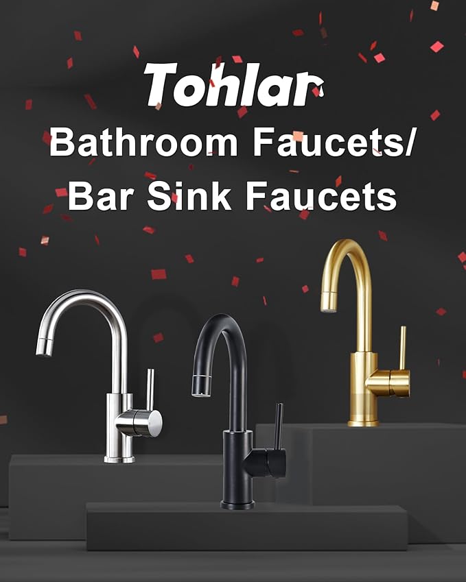 Tohlar Black Bathroom Sink Faucet, Single Hole Bathroom Faucet with Sprayer, RV Vanity Small Kitchen Faucet with 360° Rotation Spout, Matte Black Bar Sink Faucet with Pop Up Drain, 24” Supply Hoses
