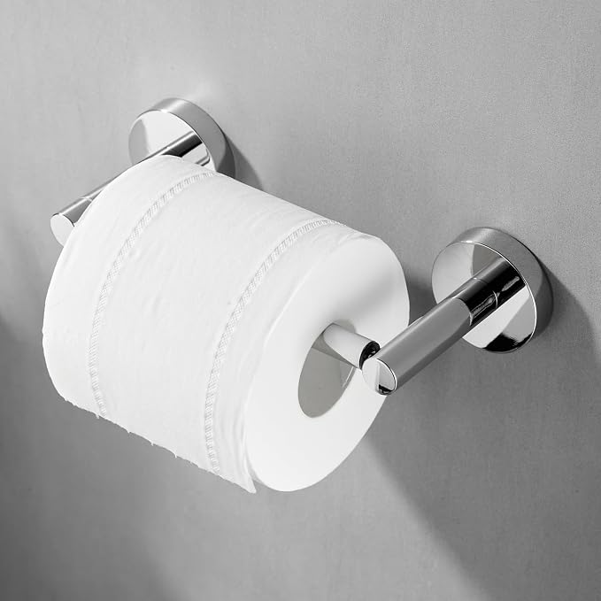 Chrome Bathroom Accessories, Polished Silver Bathroom Hardware Set Includes Double Post Toilet Paper Holder 15 to 24 Inch Towel Bar Towel Ring Robe Hook 4 Pieces Hand Towel Holder Wall Mount