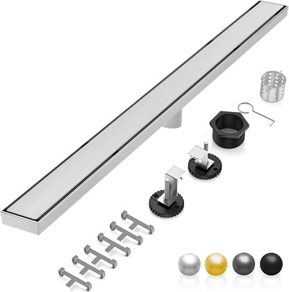 DLONE® Linear Shower Drain - 60 Inch Brushed Nickel, with Tile Insert Panel | AISI 304 Stainless Steel Linear Drain, Rectangle Shower Floor Drain, with Adjustable Feet, Fits Bathroom & Balcony etc