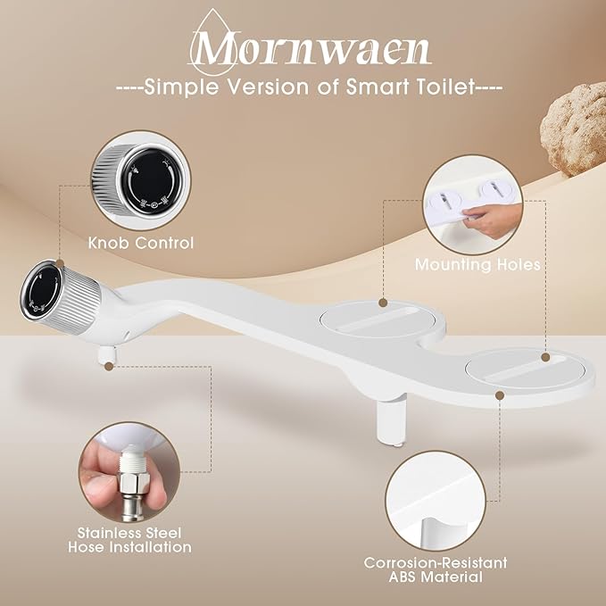 Bidet Attachment for Toilet Seat,Non-Electric Self-Cleaning Dual Retractable Nozzles,Easy to Install,Adjustable Water Pressure for Rear and Feminine Wash