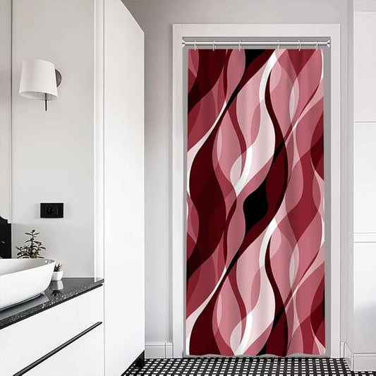 Stall Shower Curtain, Small Red Shower Curtain Set for Bathroom Modern Waterproof Narrow Ombre Shower Curtain Set with Hooks, 36x72 Inch