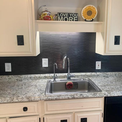 Black Peel and Stick Backsplash Linear Tile for Kitchen, Self Adhesive Brushed Aluminum Fireplace Stick on Wall Tiles (12 Sheets)