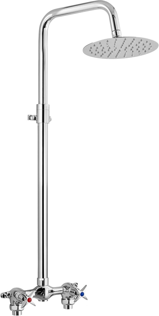 Aolemi Outdoor Shower Kit,8 Inch Rain Head,Hot and Cold,Polish Chrome | 2-Handle Control Outdoor Shower Fixtures,Adjustable Height,6-Inch Center Valve,Winter Drainage,Exposed Shower