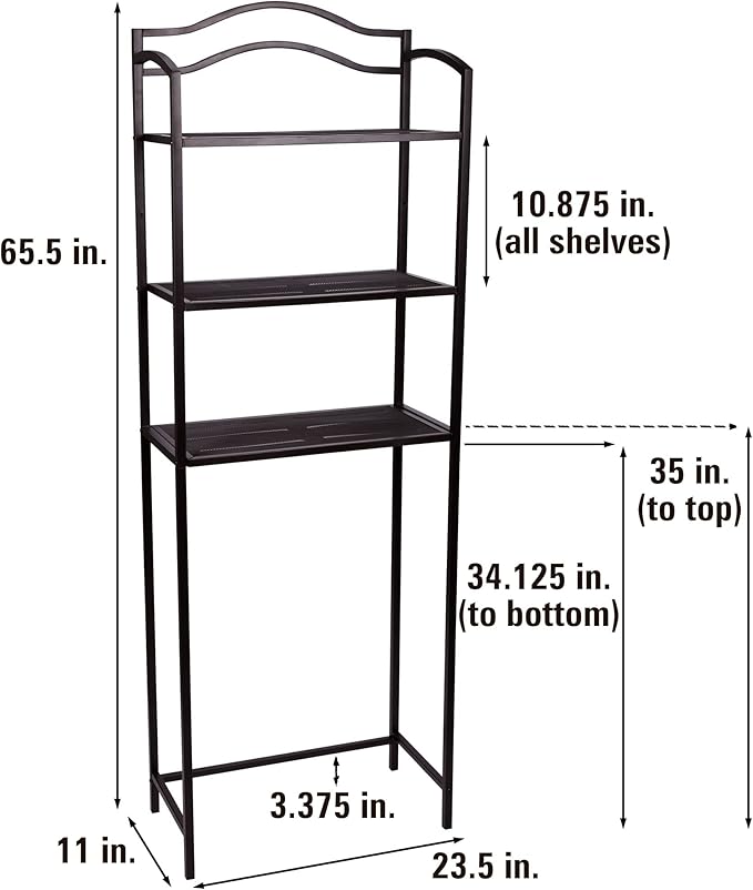 Household Essentials 3-Tier Over the Toilet Storage Shelf, Espresso Brown