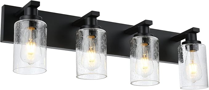 Bathroom Vanity Light Fixtures 4-Lights Seeded Glass Cylinder Shade Modern Farmhouse Wall Sconce Lighting Bath Vanity Lights Over Mirror