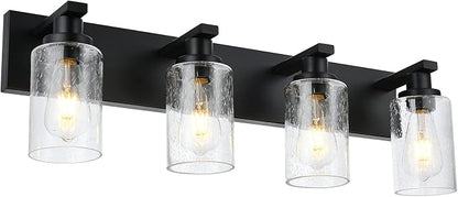 Bathroom Vanity Light Fixtures 4-Lights Seeded Glass Cylinder Shade Modern Farmhouse Wall Sconce Lighting Bath Vanity Lights Over Mirror