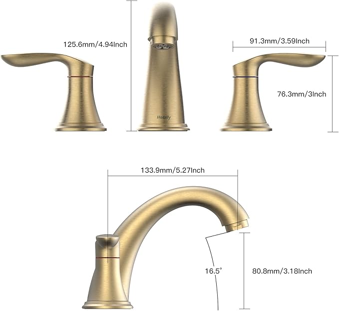 Bathroom Sink Faucet, Dual Handle Widespread Bathroom Faucet 3-Hole Design with Brushed Gold Finish, Includes Pop-Up Drain and cUPC Certified Lead-Free Hoses (Brushed Gold)