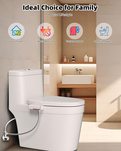 Hibbent Bidet Attachment for Toilet, Non-Electric Dual Nozzle for Frontal & Rear Wash, Adjustable Water Pressure Control, Fresh Water Bidet Toilet Seat, Self Cleaning Water Sprayer, Rose Gold