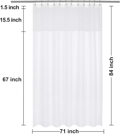 N&Y HOME Extra Long Waffle Weave Shower Curtain with Snap-in Fabric Liner Set, 12 White Hooks Included - 71" x 84", Hotel Style & Mesh Top, Machine Washable & Water-Repellent - 71x84, White